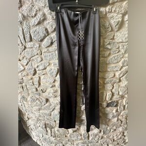 Black Satin Pants with Ring Belt